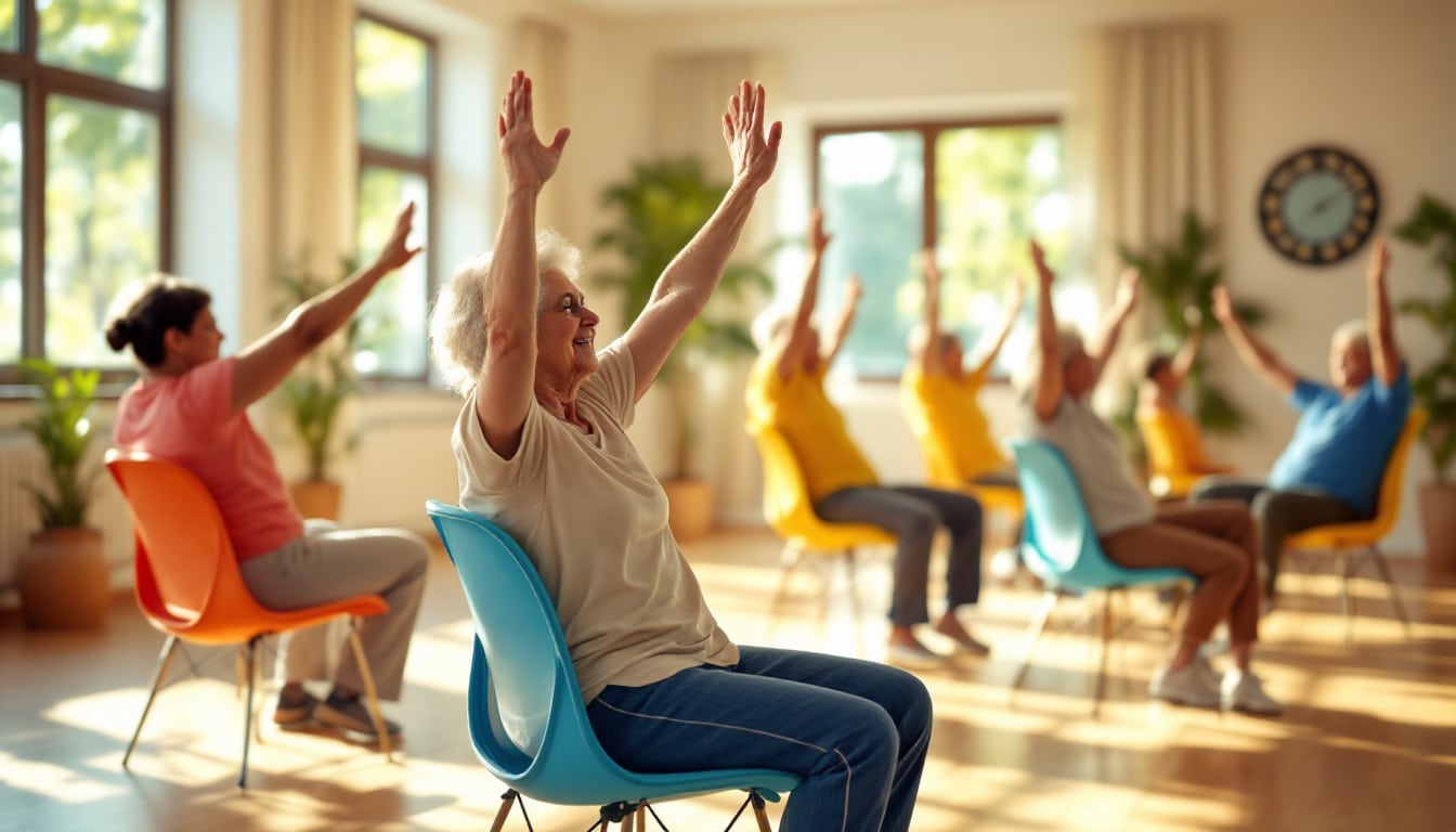 découvrez des exercices de fitness simples en fauteuil spécialement conçus pour les seniors. améliorez votre bien-être avec des étirements d'échauffement faciles à réaliser, adaptés à tous les niveaux. restez actif et en forme dans le confort de votre fauteuil !